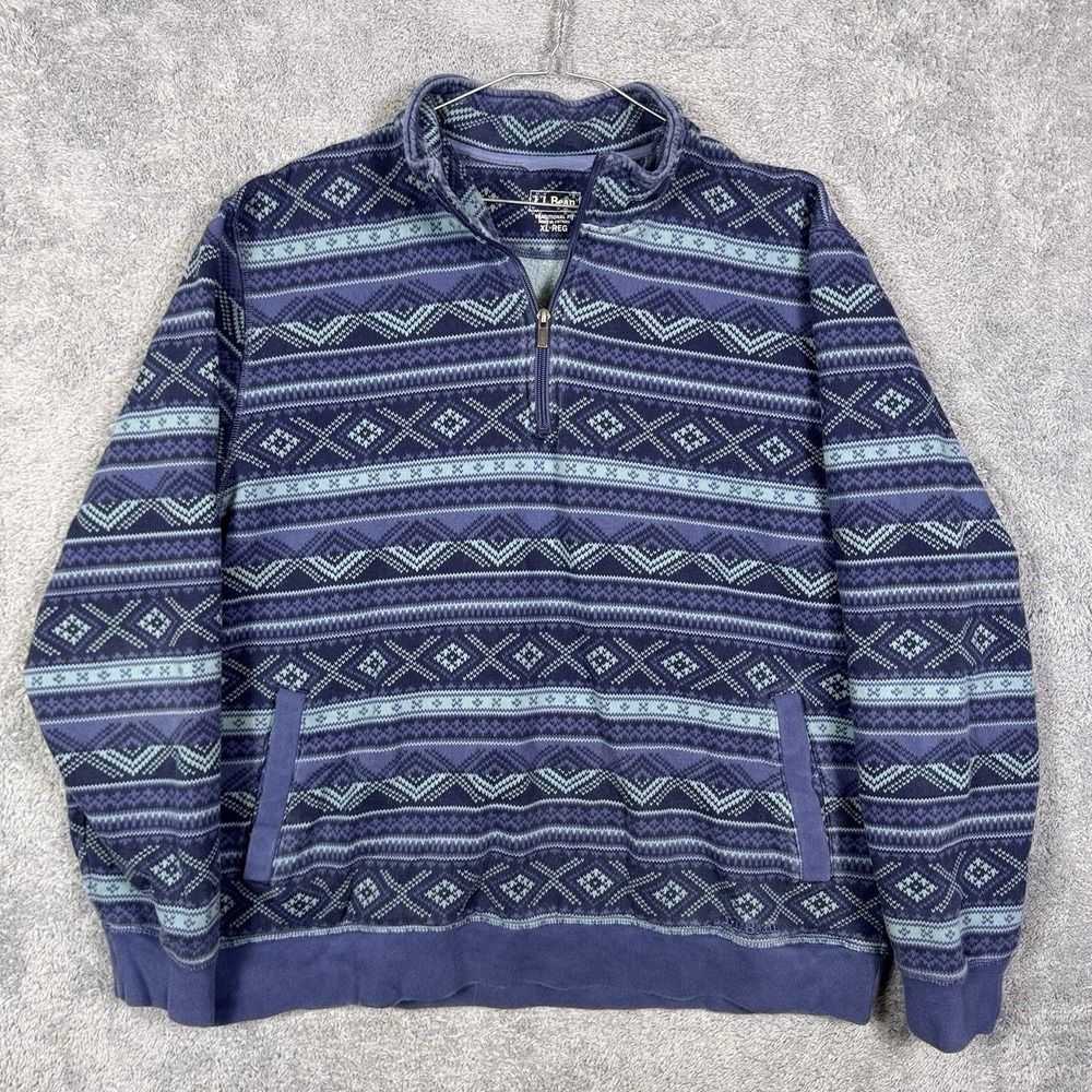 L.L. Bean Sweater Mens XL Athletic Sweats 1/4 Zip Pullover Aztec All Over 515588